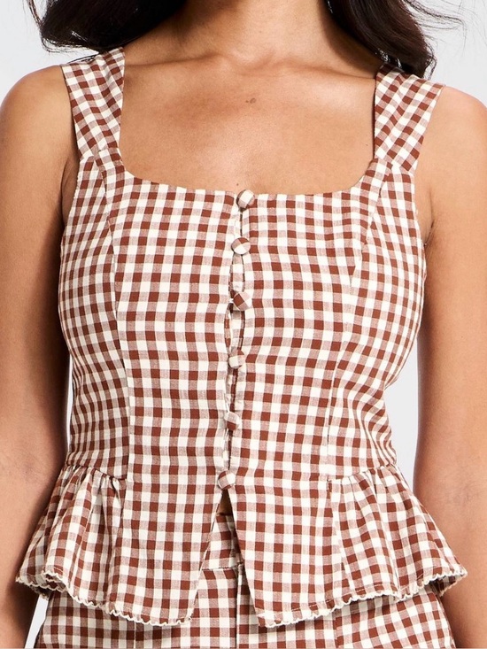 a new day Tops - Brown Gingham Square-Neck Top - A New Day